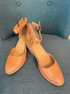 Crown Vintage Tan Braided Ankle-Strap Wedge Pumps